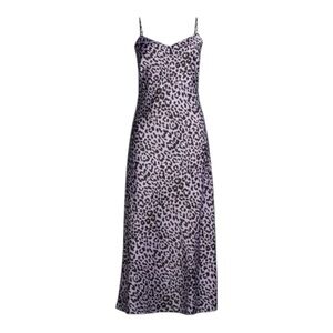 Scoop V Neck Leopard Print Lavender Maxi Slip Dress
